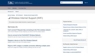 Service Catalog - Wireless Internet Support (WiFi) - FAU Help Desk