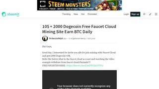 10$ + 2000 Dogecoin Free Faucet Cloud Mining Site Earn BTC Daily ...