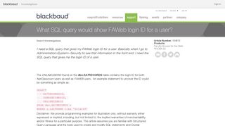 What SQL query would show FAWeb login ID for a user? - Blackbaud ...