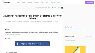 Javascript Facebook Social Login Bootstrap Button for OAuth ...