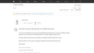 Cannot connect facebook in mobile browser - Apple Community ...