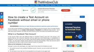 Create a Test Account on Facebook without email or phone number