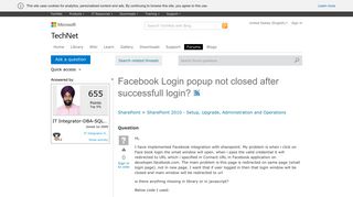 Facebook Login popup not closed after successfull login? - Microsoft