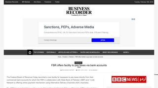 FBR offers facility to pay taxes via bank accounts | Business Recorder