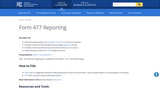 Form 477 Reporting | Federal Communications Commission