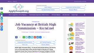 Job Vacancy at British High Commission - fco.tal.net - Apply for a Job ...