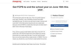 Petition · fcpsschools.net: Get FCPS to end the school year on June ...