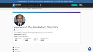 Xinjin Cao, PhD, PEng, FIMMM (FIM3), FCIM, FCWA | Publons