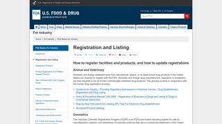 FDA Basics for Industry > Registration and Listing