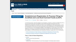 Establishment Registration & Process Filing for Acidified and ... - FDA