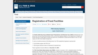 Registration of Food Facilities - FDA