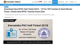 Download KPSC Hall Ticket 2018 - 19 Karnataka PSC Teacher Admit ...