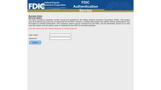 FDIC Authentication Service - FDICconnect