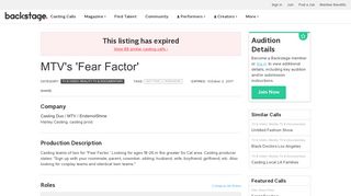 MTV's 'Fear Factor' Casting Call | Casting Duo / MTV / EndemolShine ...