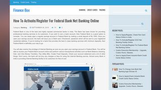 How To Activate/Register For Federal Bank NetBanking Online
