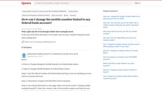 How to change the mobile number linked to my federal bank account ...