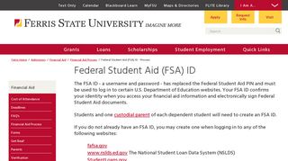 Federal Student Aid (FSA) ID - Process - Ferris State University