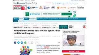 Federal Bank starts new referral option in its mobile banking app ...