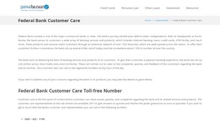 Federal Bank Customer Care, 24x7 Toll-Free Number