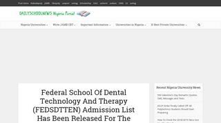 Federal School Of Dental Technology And Therapy (FEDSDTTEN ...