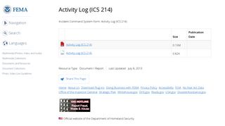 Activity Log (ICS 214) | FEMA.gov