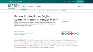 Fender® Introduces Digital Learning Platform, Fender Play™