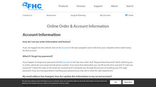 Online Order & Account Information | FHC