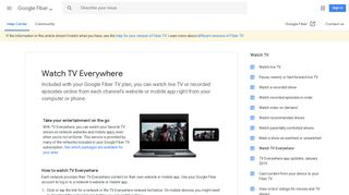 Watch TV Everywhere - Google Fiber Help - Google Support