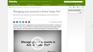 Managing your accounts in Fidelity's Active Trader Pro - Fidelity
