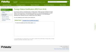 Foreign Status Certification - Log In - Fidelity Investments
