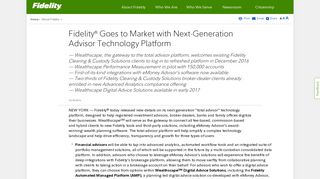 Fidelity Goes to Market with Next-Generation Advisor Technology ...