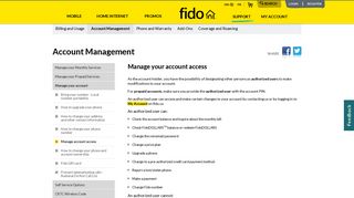 Manage your account access | Get Support | Fido.ca
