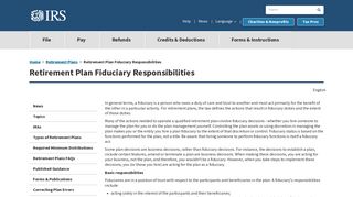 Retirement Plan Fiduciary Responsibilities | Internal Revenue Service