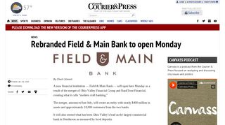 Rebranded Field & Main Bank to open Monday