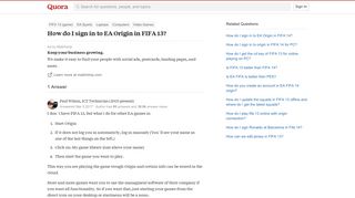 How to sign in to EA Origin in FIFA 13 - Quora