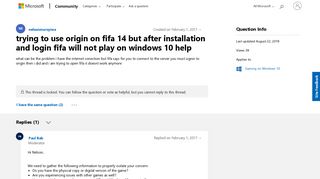 trying to use origin on fifa 14 but after installation and login ...