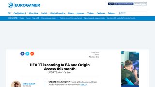 FIFA 17 is coming to EA and Origin Access this month • Eurogamer.net
