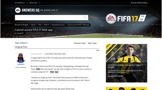 Solved: Cannot access FIFA 17 Web app - Answer HQ