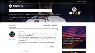The Web App of FIFA 18 - no FUT team is connected - Answer HQ