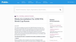 Media accreditation for 2018 FIFA World Cup Russia - Public now