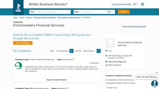 First Investors Financial Services | Complaints | Better Business ...