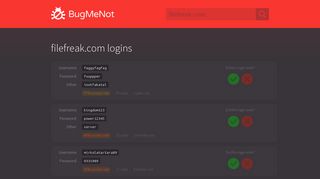 filefreak.com passwords - BugMeNot