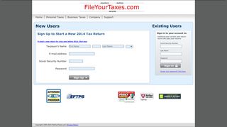 FileYourTaxes.com Login Page