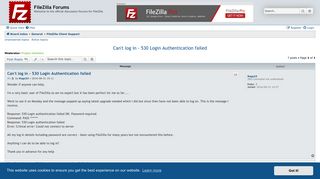 Can't log in - 530 Login Authentication failed - FileZilla Forums