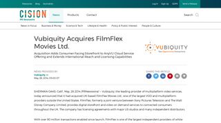 Vubiquity Acquires FilmFlex Movies Ltd. - PR Newswire