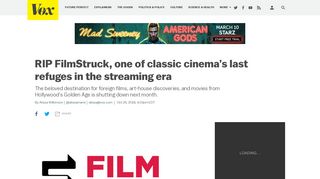 FilmStruck shuts down: classic film streaming service to close in ... - Vox