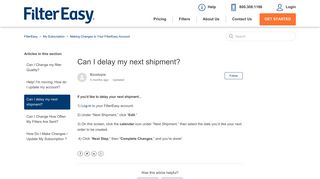 Can I delay my next shipment? – FilterEasy