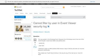 Cannot filter by user in Event Viewer security log - Microsoft