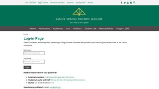 Log-in Page - SSFS - Sandy Spring Friends School