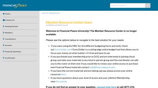 Member Resource Center Users - Financial Peace University